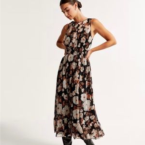 ABERCROMBIE & FITCH Easy High-Neck MIDI black floral Dress SIZE SMALL